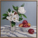 LAURA WHITE -BLOOMS WITH APPLES – 61 X 61CM